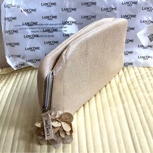 Lancome Gold Glitter Zipper Cosmetic Makeup Bag